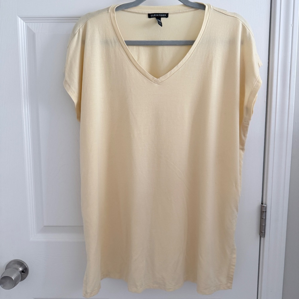 Eileen Fisher Fine Jersey Square Tunic Top Womens M Butter Yellow Boxy Capsule